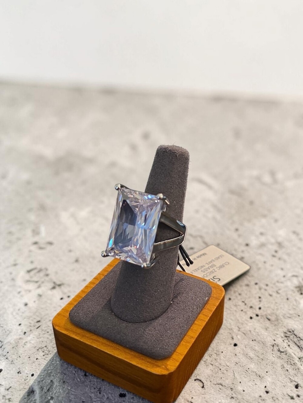 Piper Silver-Tone Ring with Large Clear Rectangular Crystal